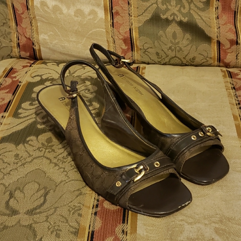 Etienne Aigner square toe slingback kitten heels